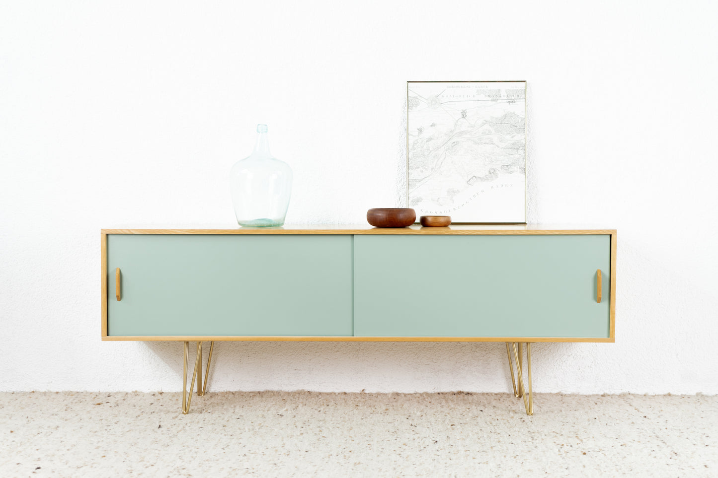 Sideboard Kommode Schiebetüren Vintage Holz Tv Low Board pastell salbei