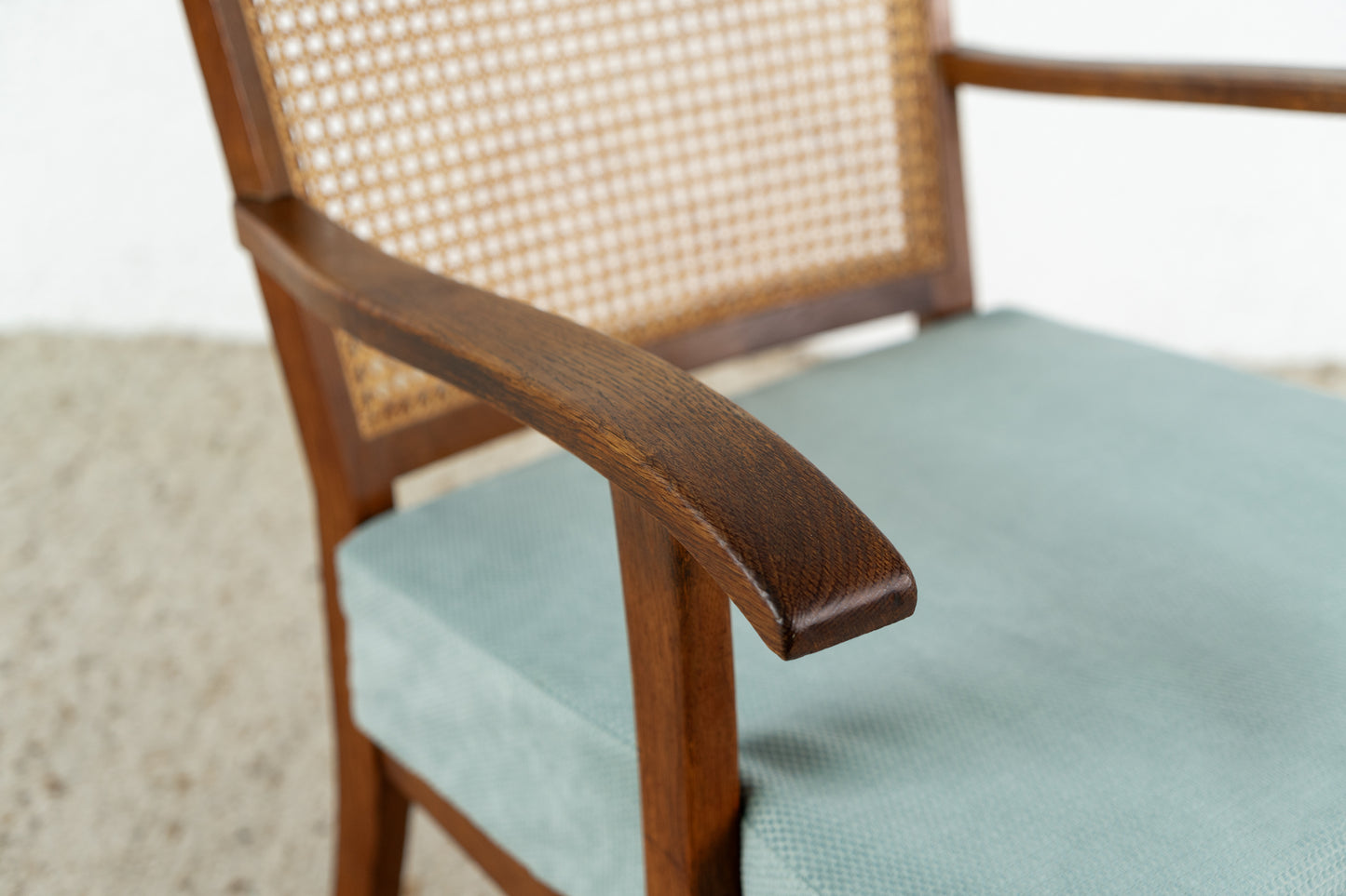 Vintage Sessel Massivholz Wiener Geflecht Blau Armchair Tv Stuhl