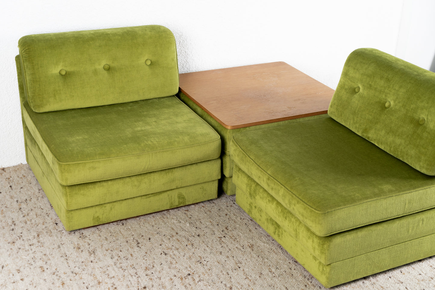 Vintage Sofa 2 Sitzer Schlafsofa Grün Couch Bett mid century 60s 1960 Coutisch 3er Set