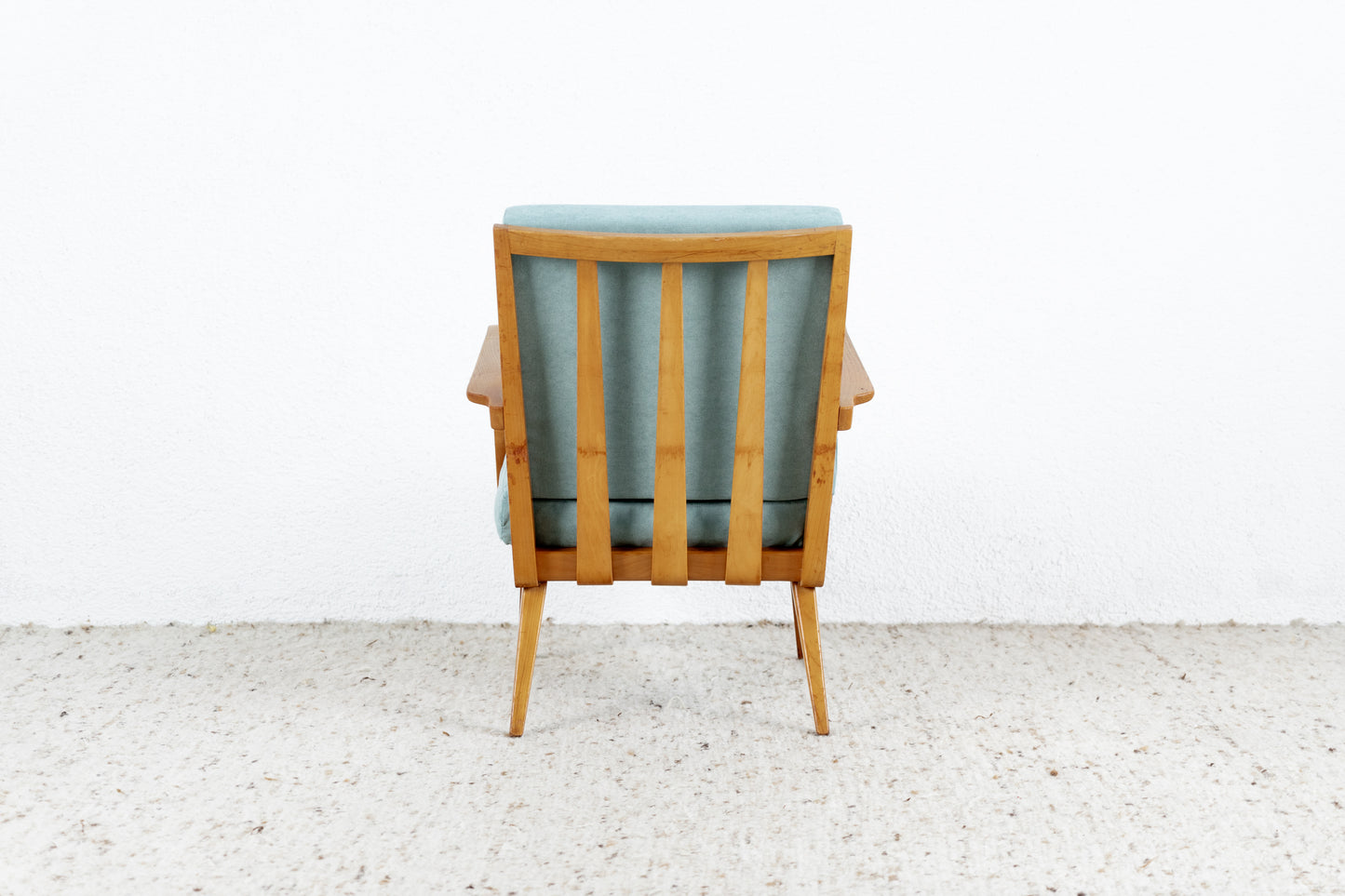 Knoll Antimott Vintage Sessel Massivholz Hellblau Salbei Stuhl Mid Century Holz