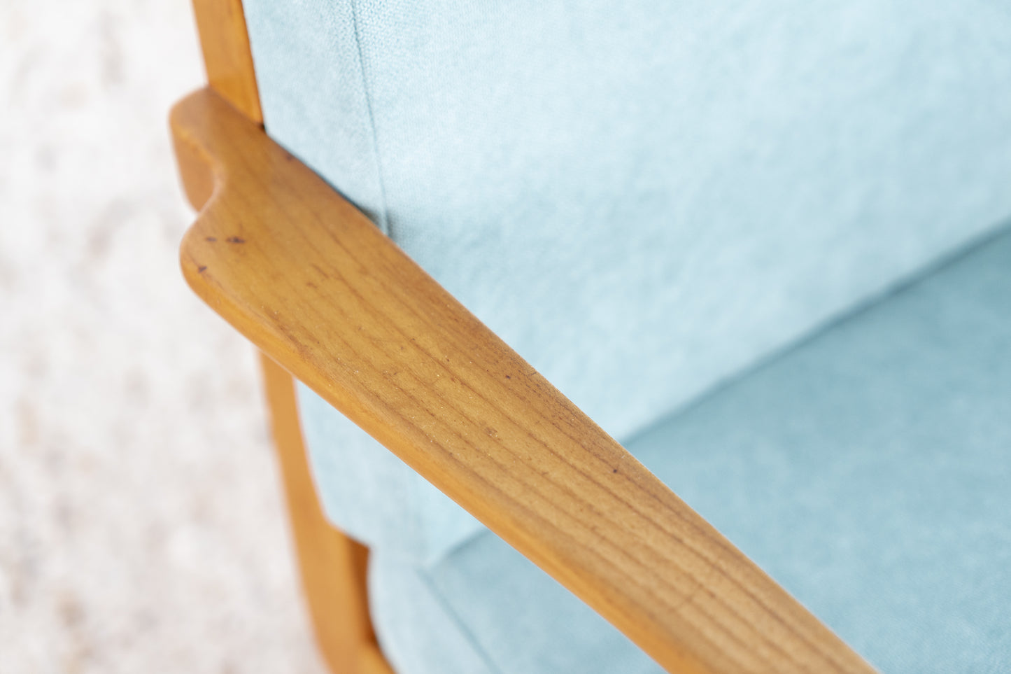 Knoll Antimott Vintage Sessel Massivholz Hellblau Salbei Stuhl Mid Century Holz