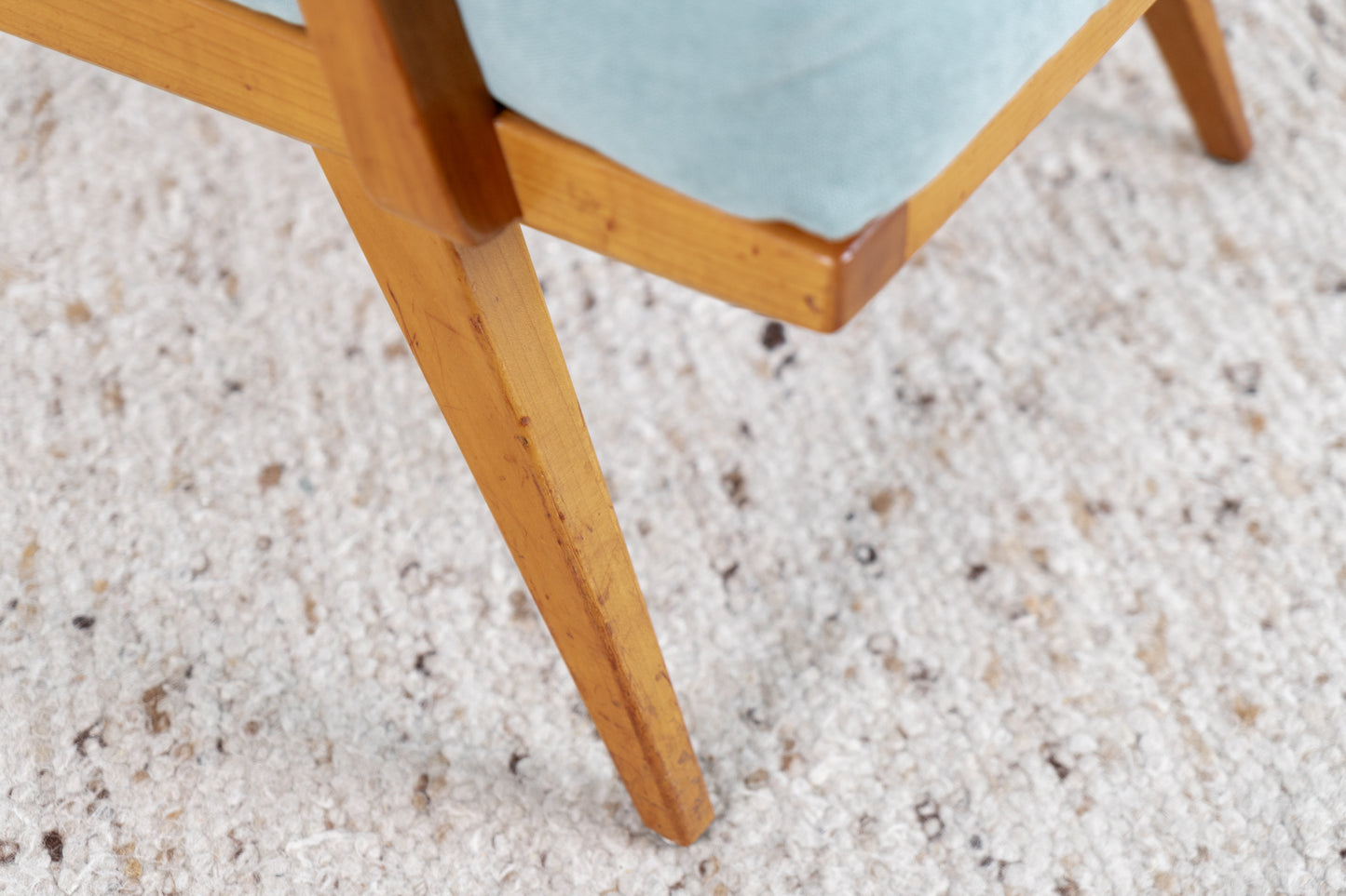 Knoll Antimott Vintage Sessel Massivholz Hellblau Salbei Stuhl Mid Century Holz