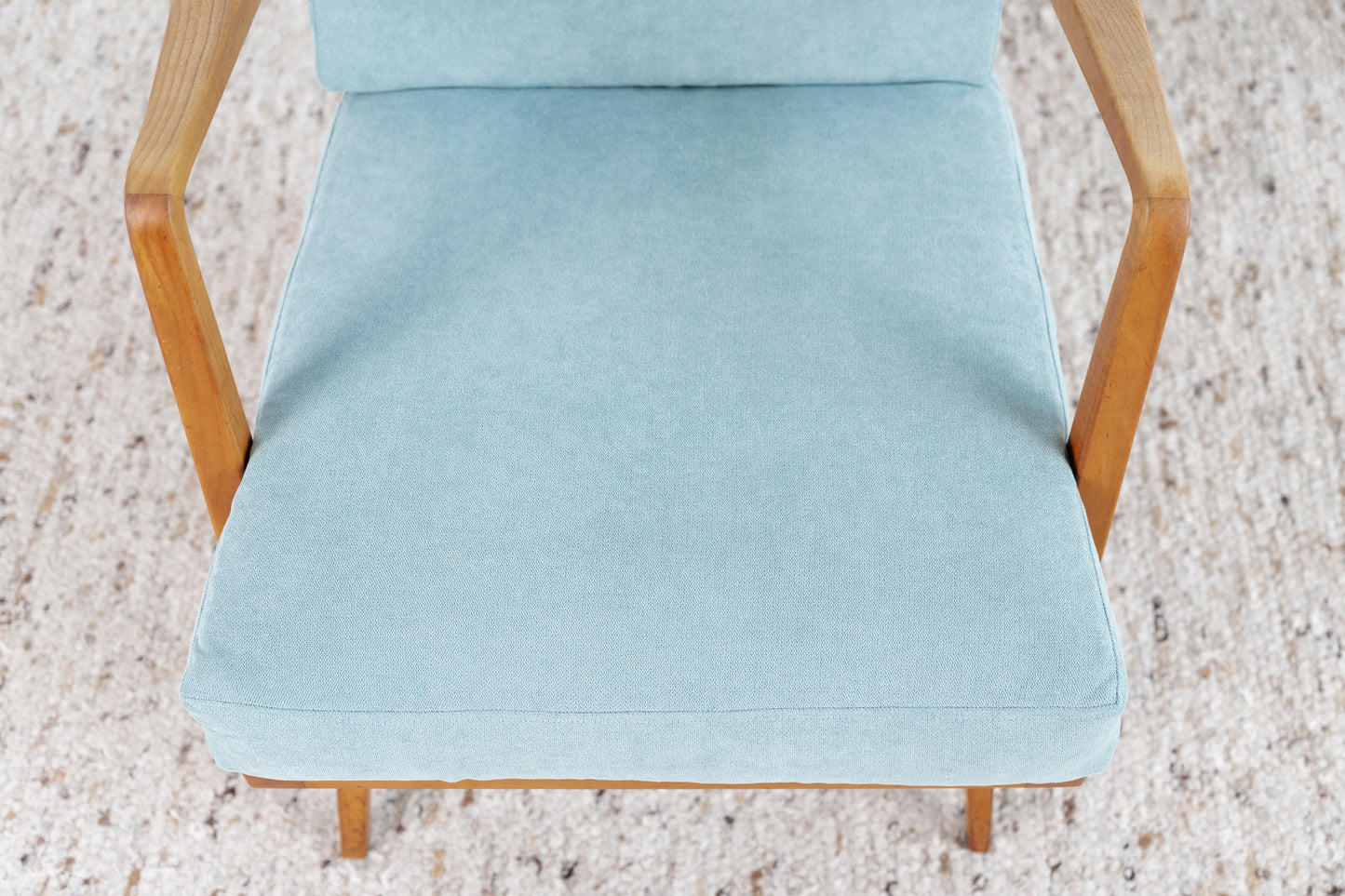 Knoll Antimott Vintage Sessel Massivholz Hellblau Salbei Stuhl Mid Century Holz