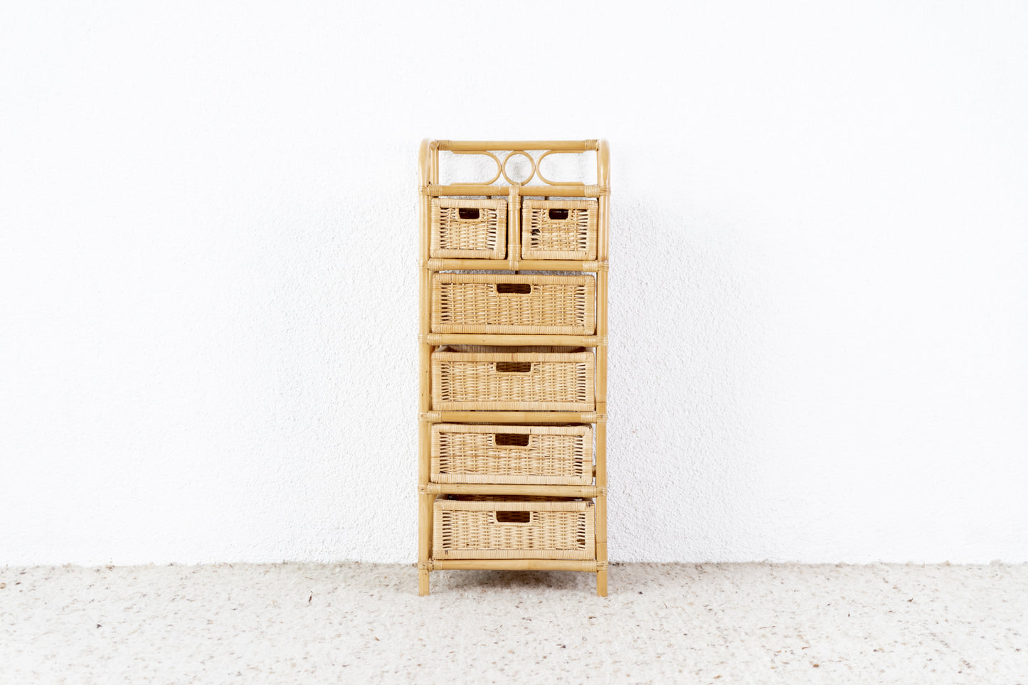 Vintage Boho Kommode Schränkchen Bambus Rattan Badschrank