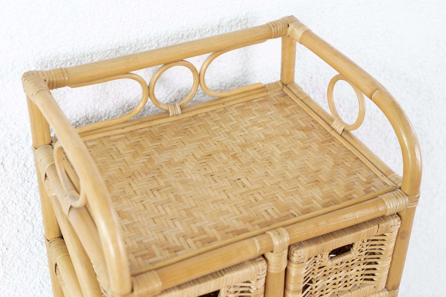 Vintage Boho Kommode Schränkchen Bambus Rattan Badschrank