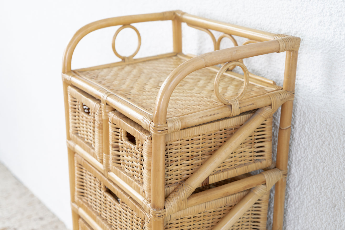 Vintage Boho Kommode Schränkchen Bambus Rattan Badschrank