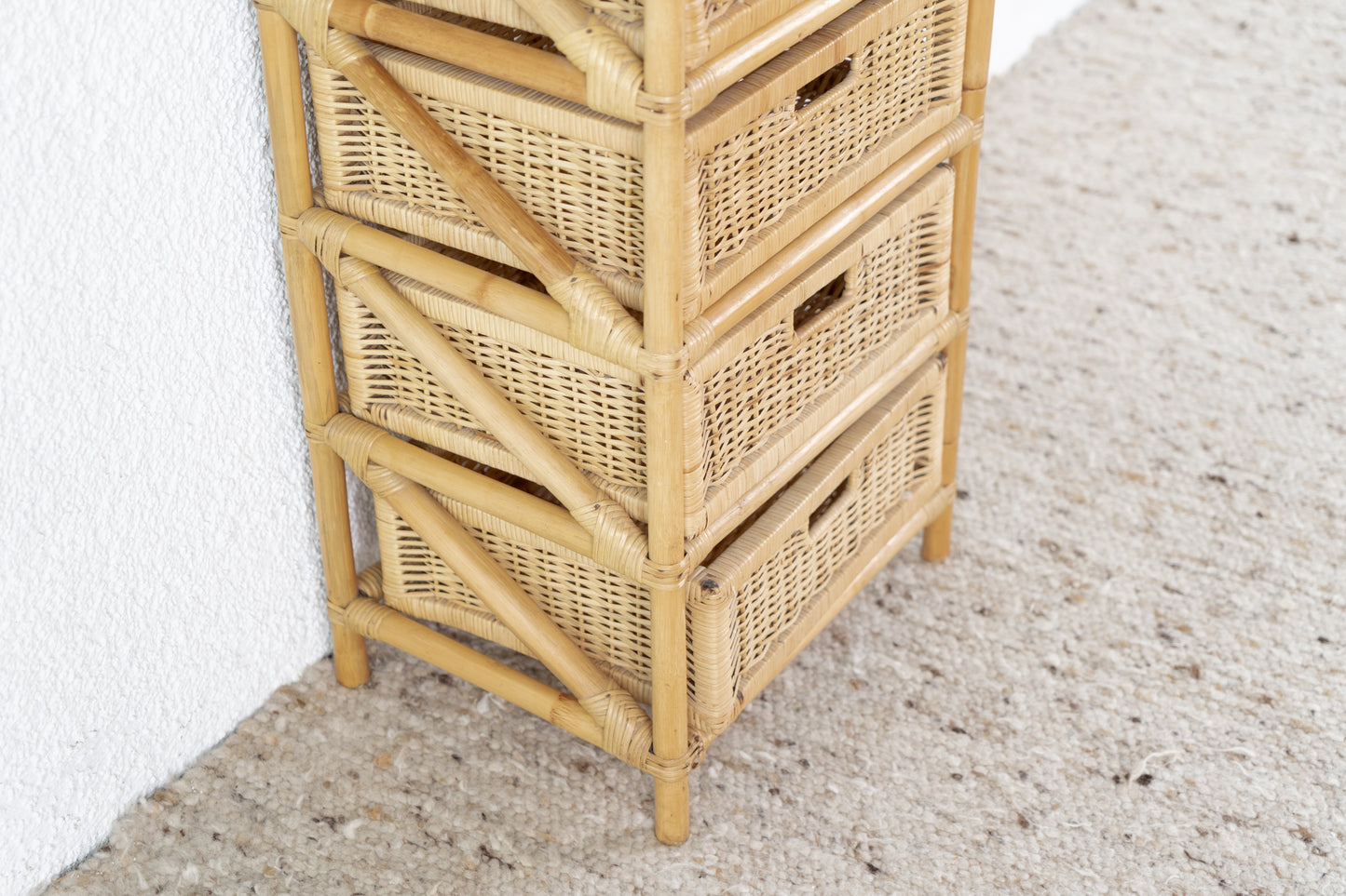 Vintage Boho Kommode Schränkchen Bambus Rattan Badschrank