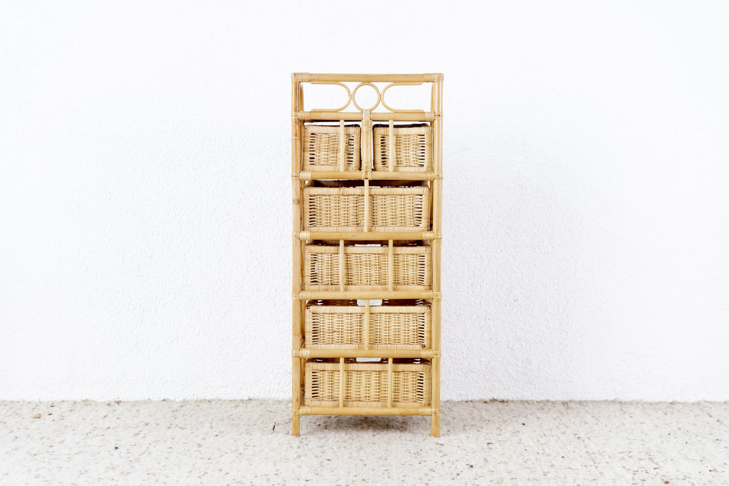 Vintage Boho Kommode Schränkchen Bambus Rattan Badschrank