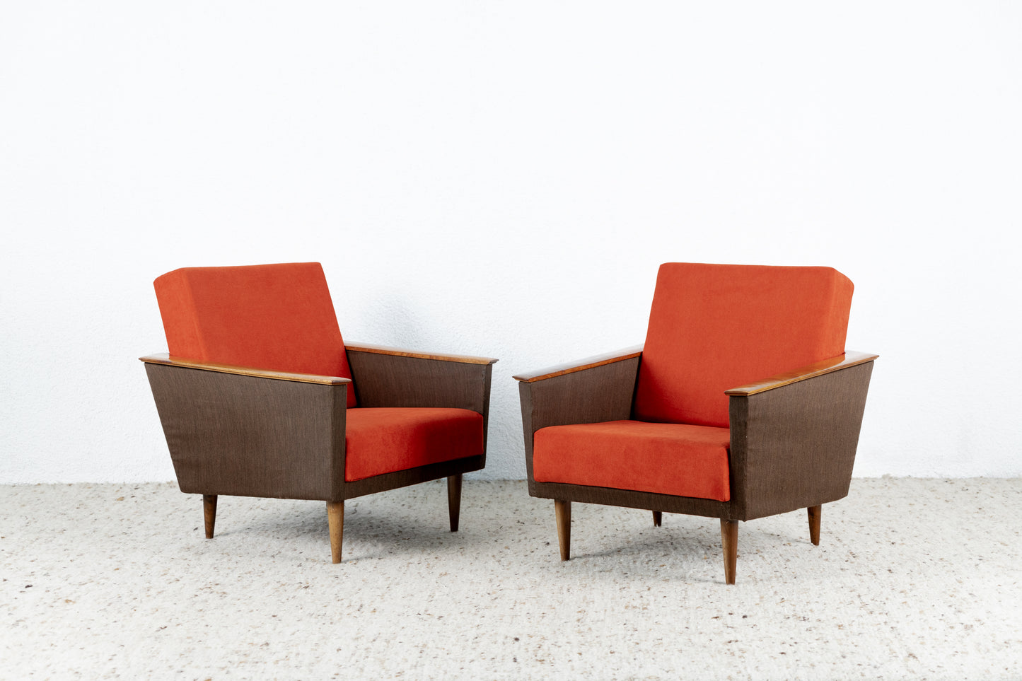 Vintage 1 von 2 Sessel Armlehne Mid Century Tv Orange Braun Armchair 60s Retro DDR 1960er