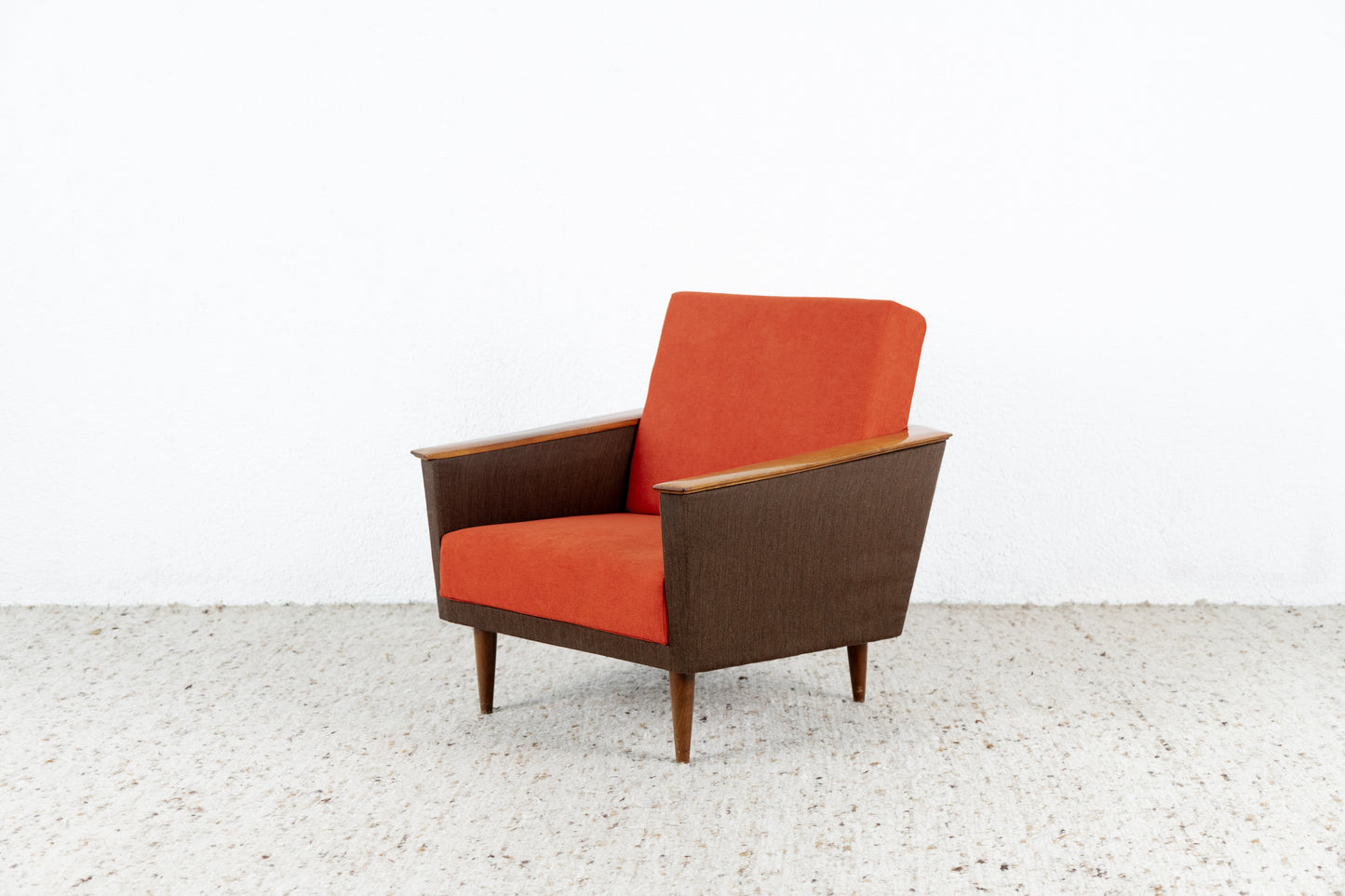 Vintage 1 von 2 Sessel Armlehne Mid Century Tv Orange Braun Armchair 60s Retro DDR 1960er