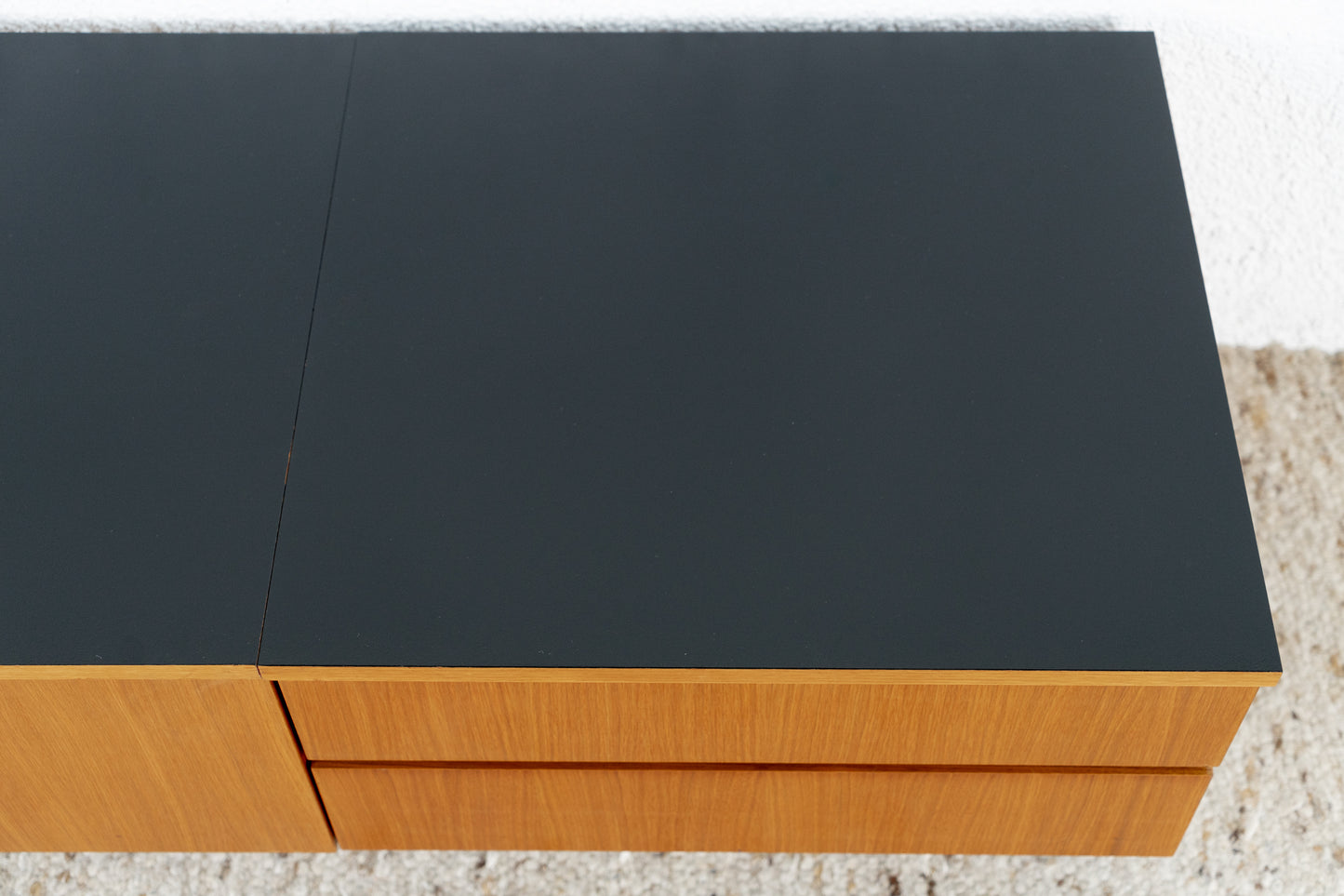 Vintage Sideboard Lowboard Zweiteilig Schubladen Mid Century Holz Schwarz