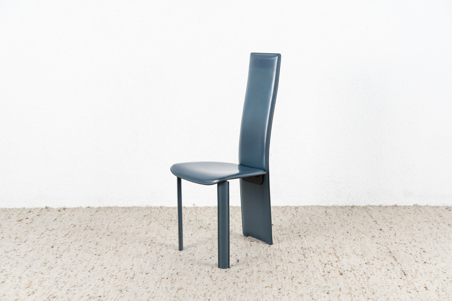 Italienischer Designer Vintage Stuhl Leder Blau Esszimmer Italy Petrol