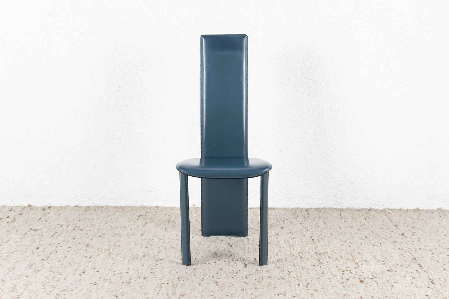 Italienischer Designer Vintage Stuhl Leder Blau Esszimmer Italy Petrol