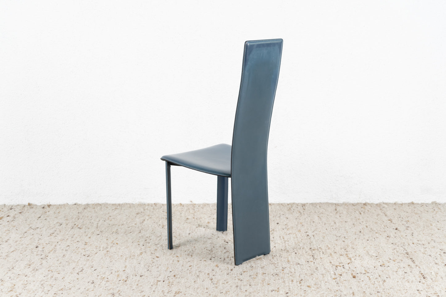 Italienischer Designer Vintage Stuhl Leder Blau Esszimmer Italy Petrol