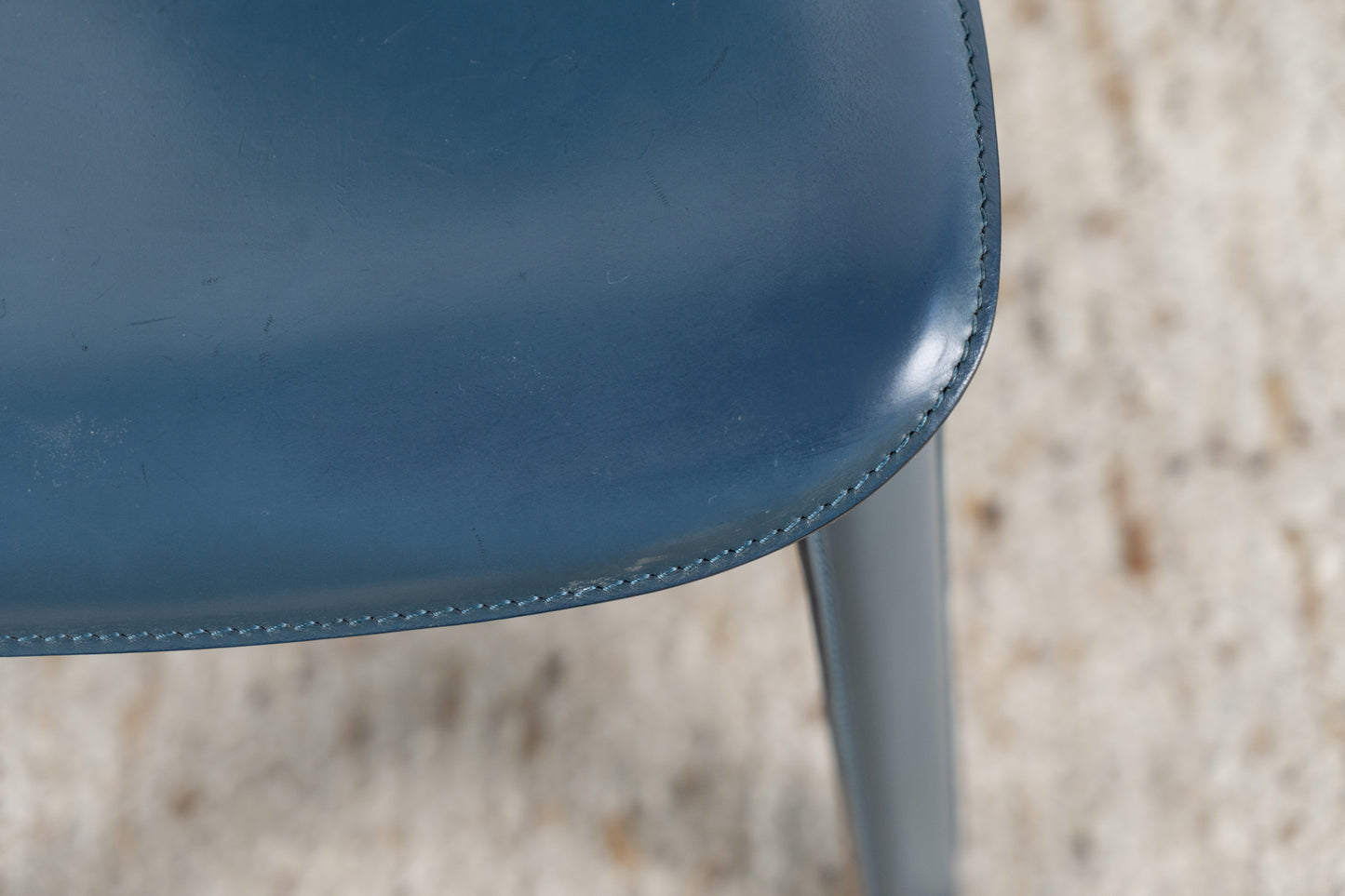 Italienischer Designer Vintage Stuhl Leder Blau Esszimmer Italy Petrol