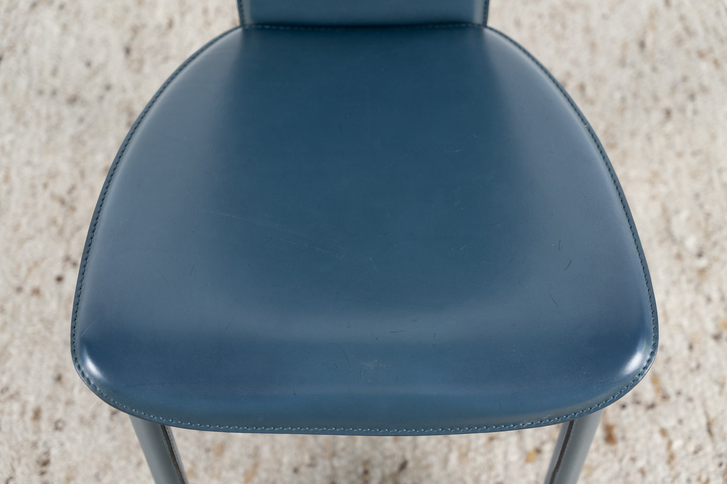 Italienischer Designer Vintage Stuhl Leder Blau Esszimmer Italy Petrol