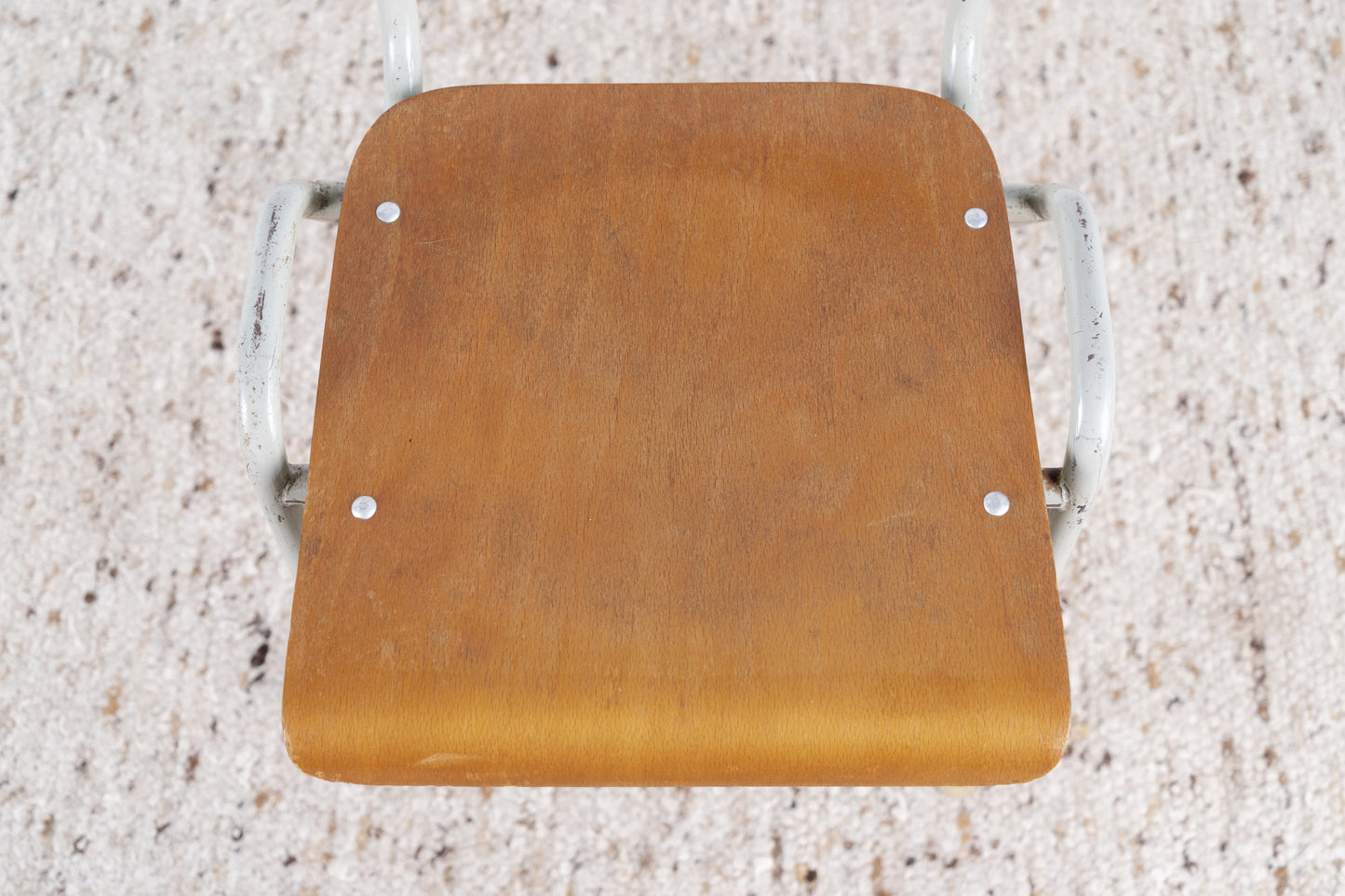 Vintage Stuhl Schulstuhl Metall Holz Industrial Bundeswehr Werkstatt