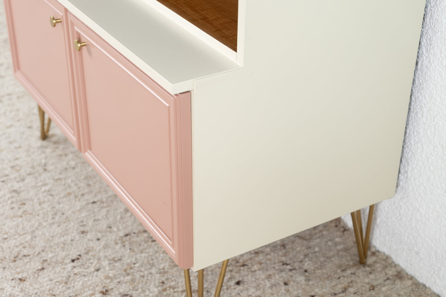 Vintage Schrank Regal Altrosa Creme Gold Kommode Wohnzimmer