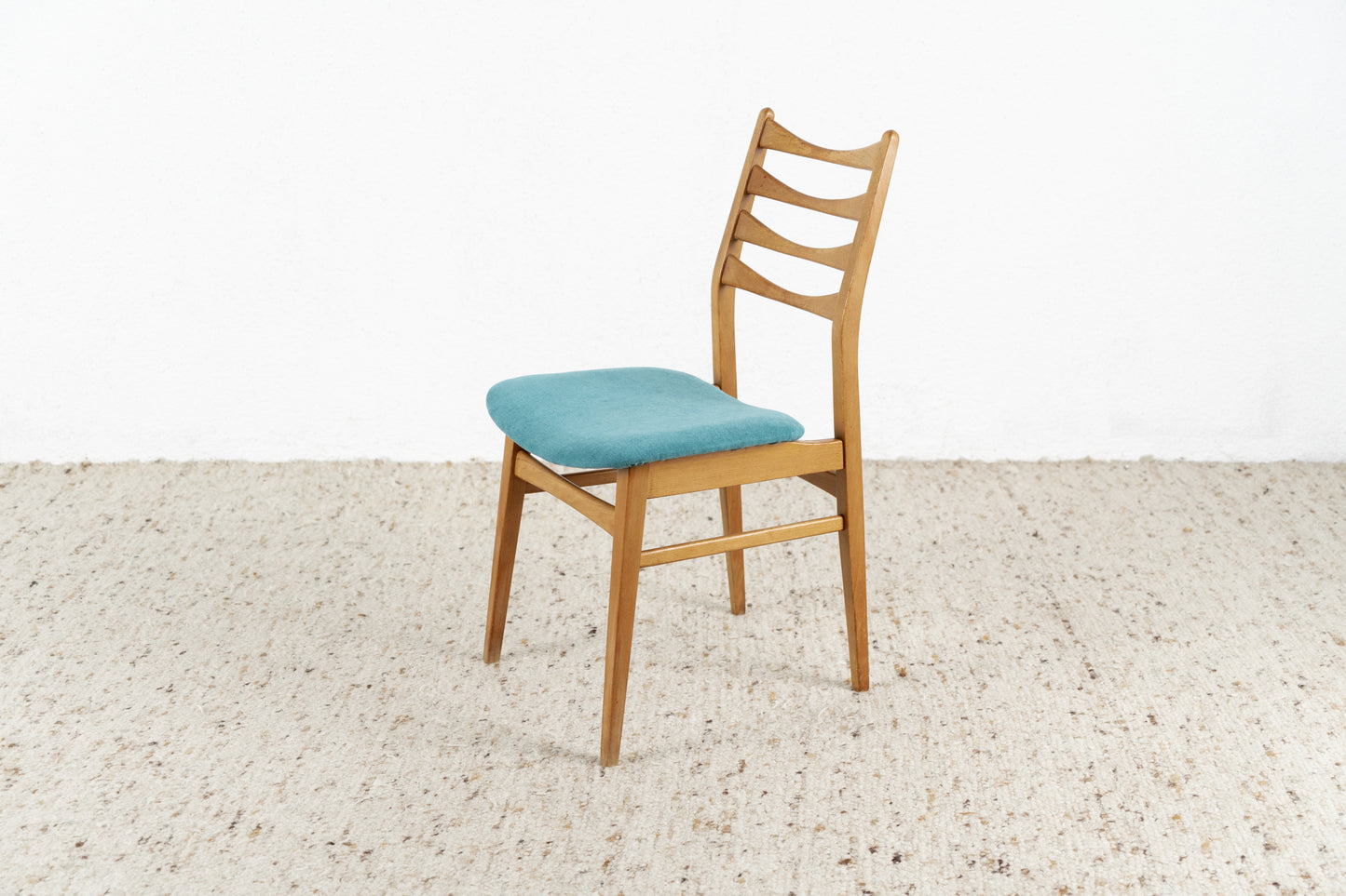 3er Set Vintage Stühle Holzgestell Petrol Blau Mid Century 1960er Stuhl