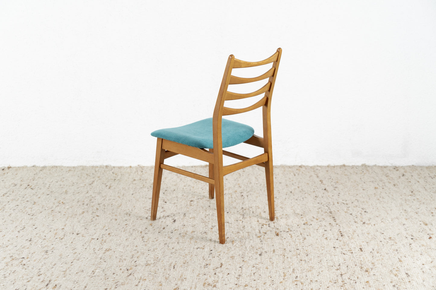 3er Set Vintage Stühle Holzgestell Petrol Blau Mid Century 1960er Stuhl