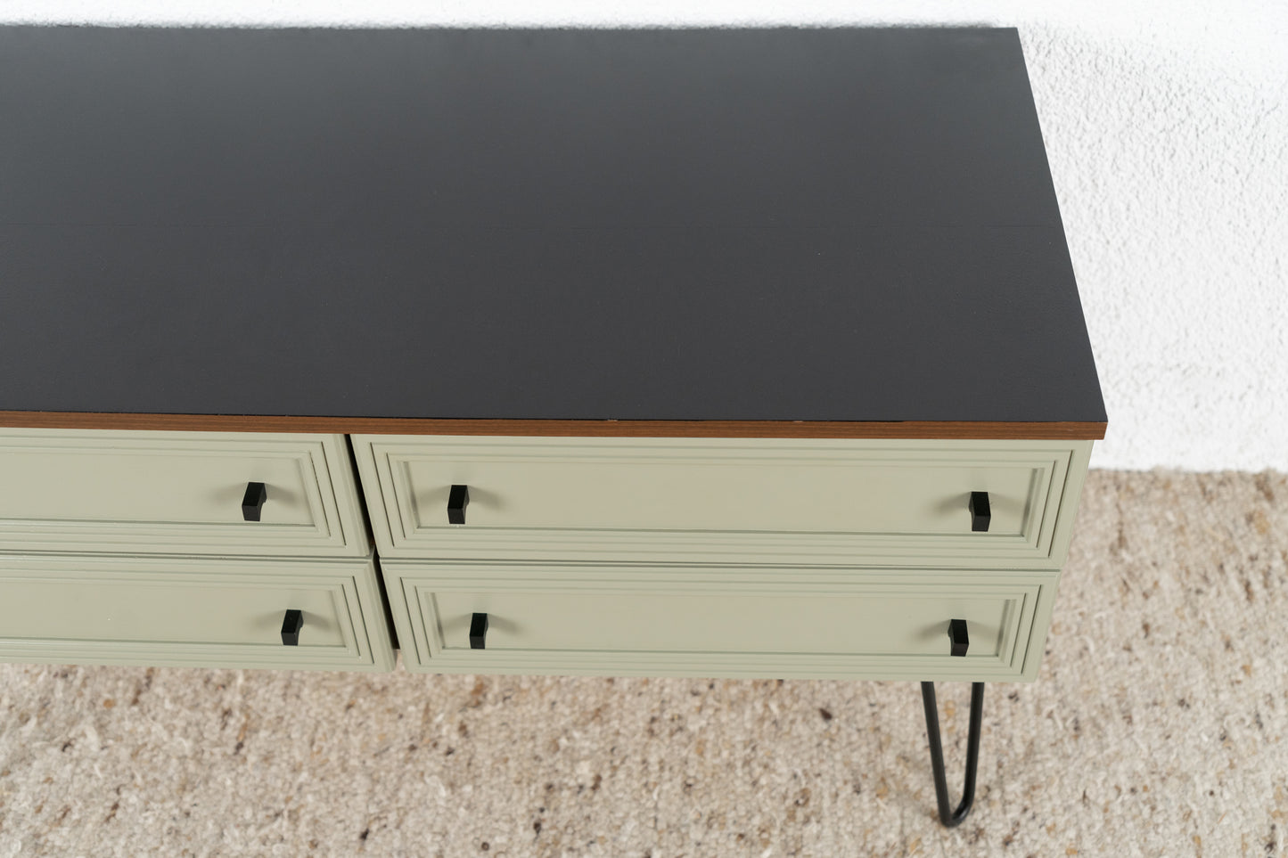 Vintage Low Tv Hifi Bord Kommode Schubladen Holz Grün Sideboard