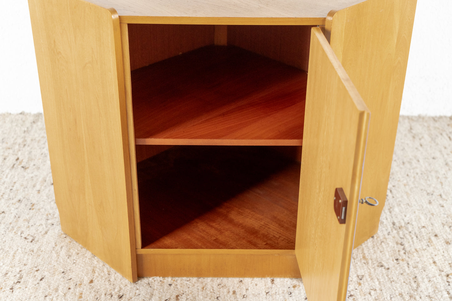Vintage Eckkommode Eckschrank Holz Blau Rüster DDR Bauhaus Pastell