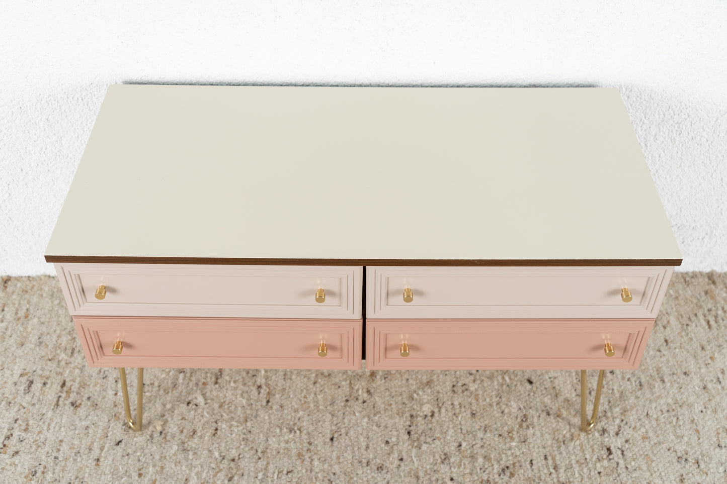 Vintage Kommode Schubladenkommode Sideboard Rosa Altrosa Holz Nuss Gold Lowboard