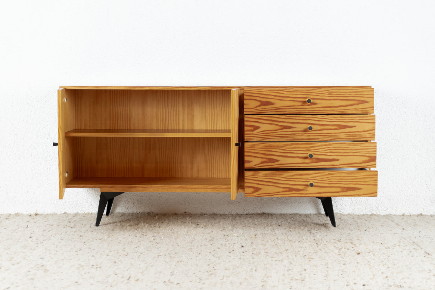 Vintage Sideboard Kommode Holz Schubladen Schwarz Tv
