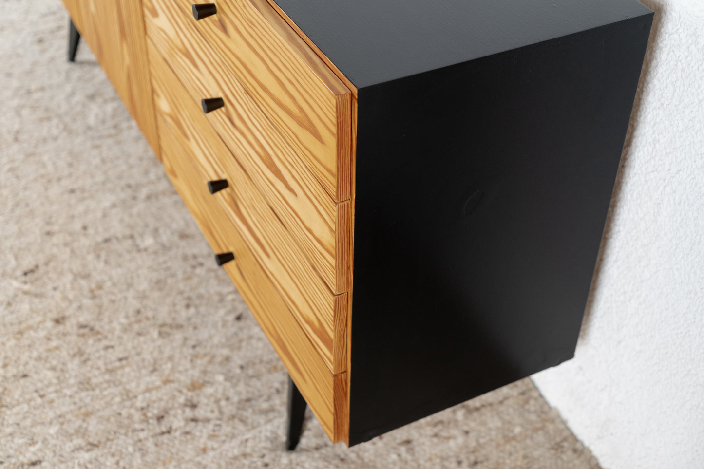 Vintage Sideboard Kommode Holz Schubladen Schwarz Tv
