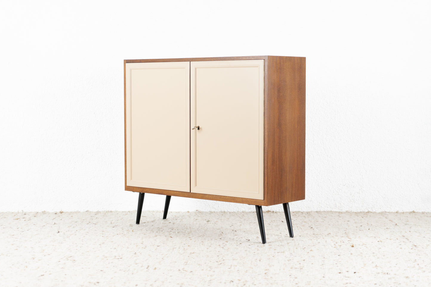 Vintage Sideboard Kommode Schränkchen Holz Nuss Pastell Mid Century Creme