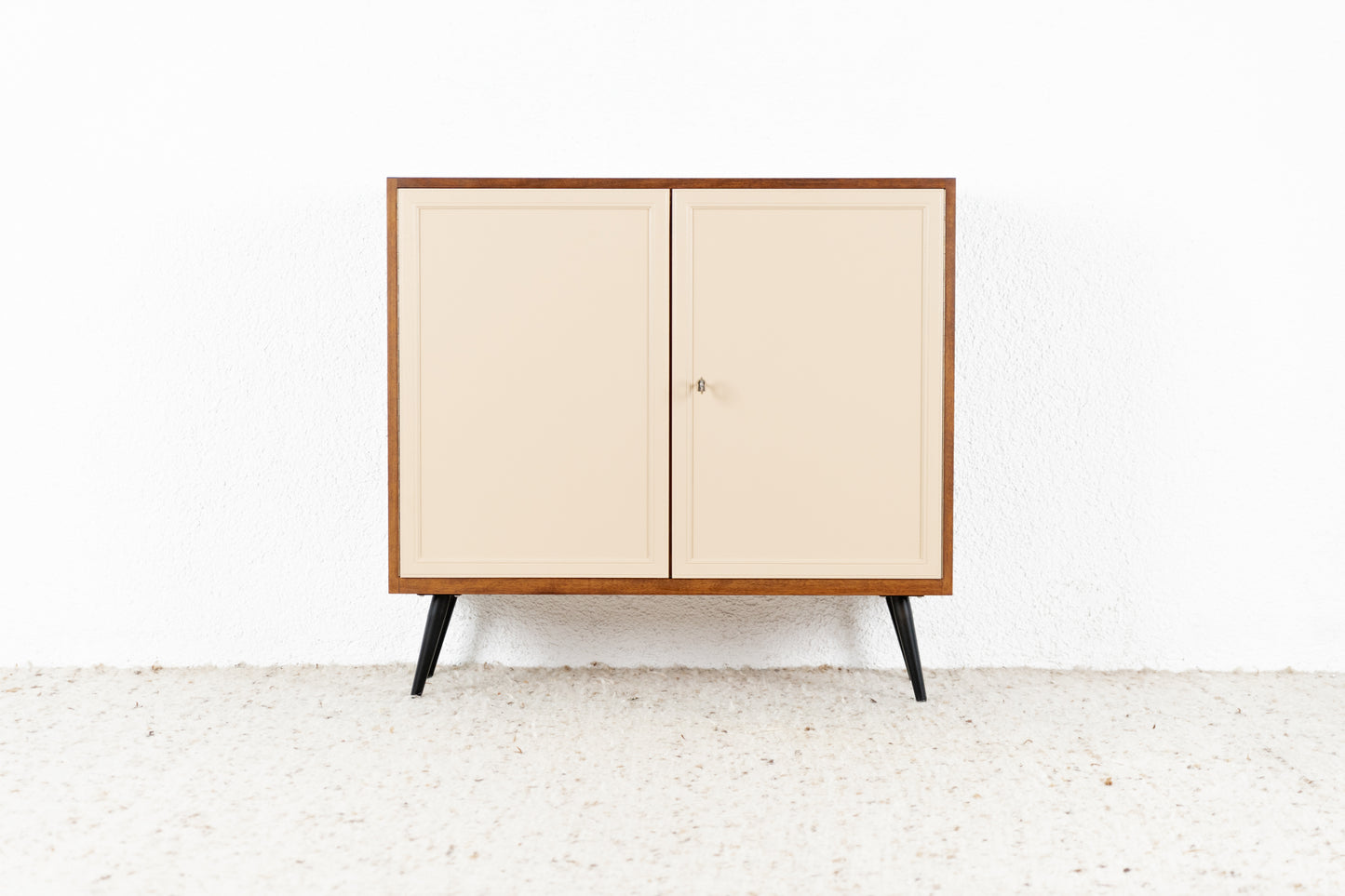 Vintage Sideboard Kommode Schränkchen Holz Nuss Pastell Mid Century Creme