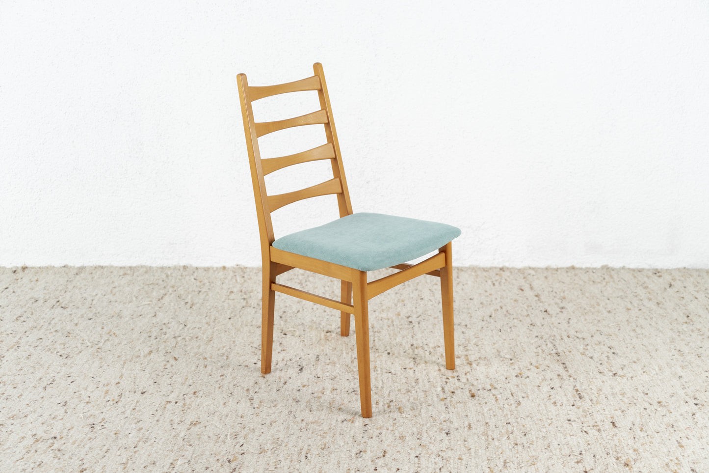 Vintage 2er Set Stühle Massivholz Buche Polster Blau Mid Century 1960er DDR