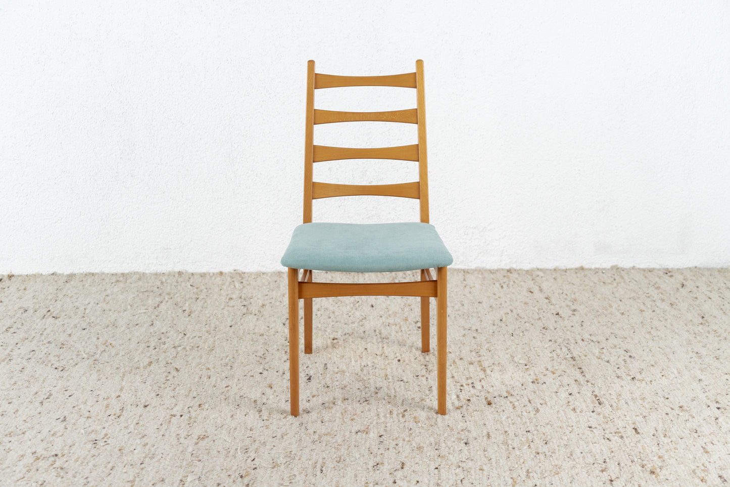 Vintage 2er Set Stühle Massivholz Buche Polster Blau Mid Century 1960er DDR