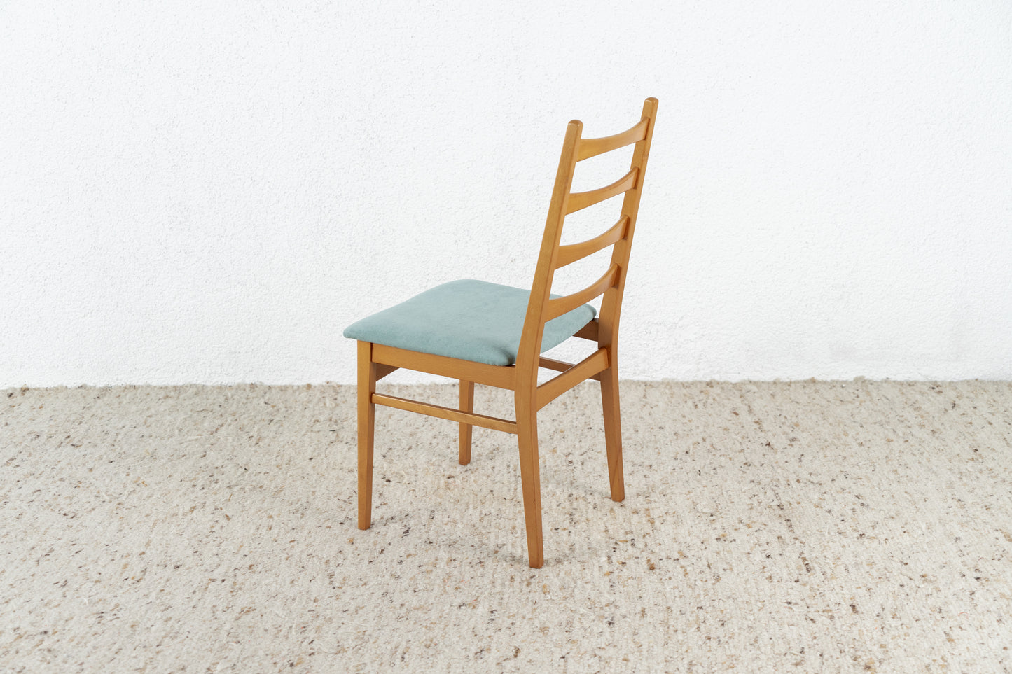 Vintage 2er Set Stühle Massivholz Buche Polster Blau Mid Century 1960er DDR