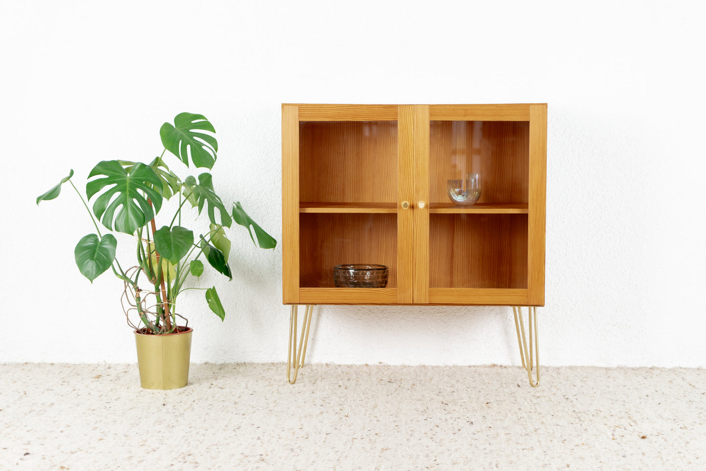 Vintage Kommode Vitrine Holz Glas Sideboard