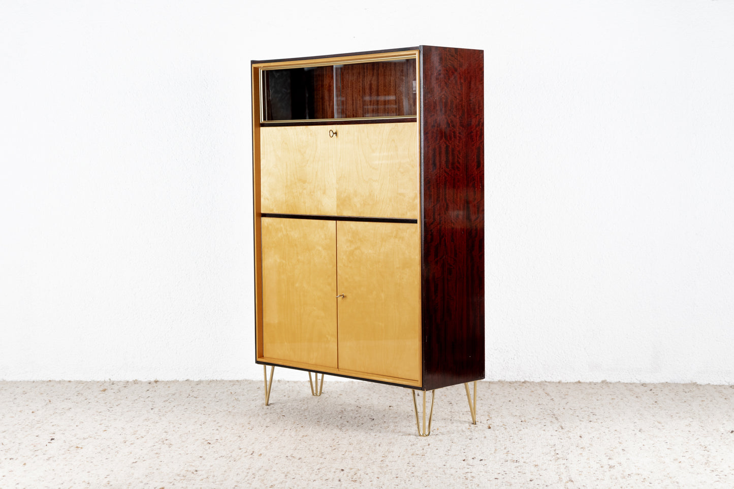 Vintage Schrank Sekretär Holz DDR 1960er 60s Kommode Minibar Mid Century