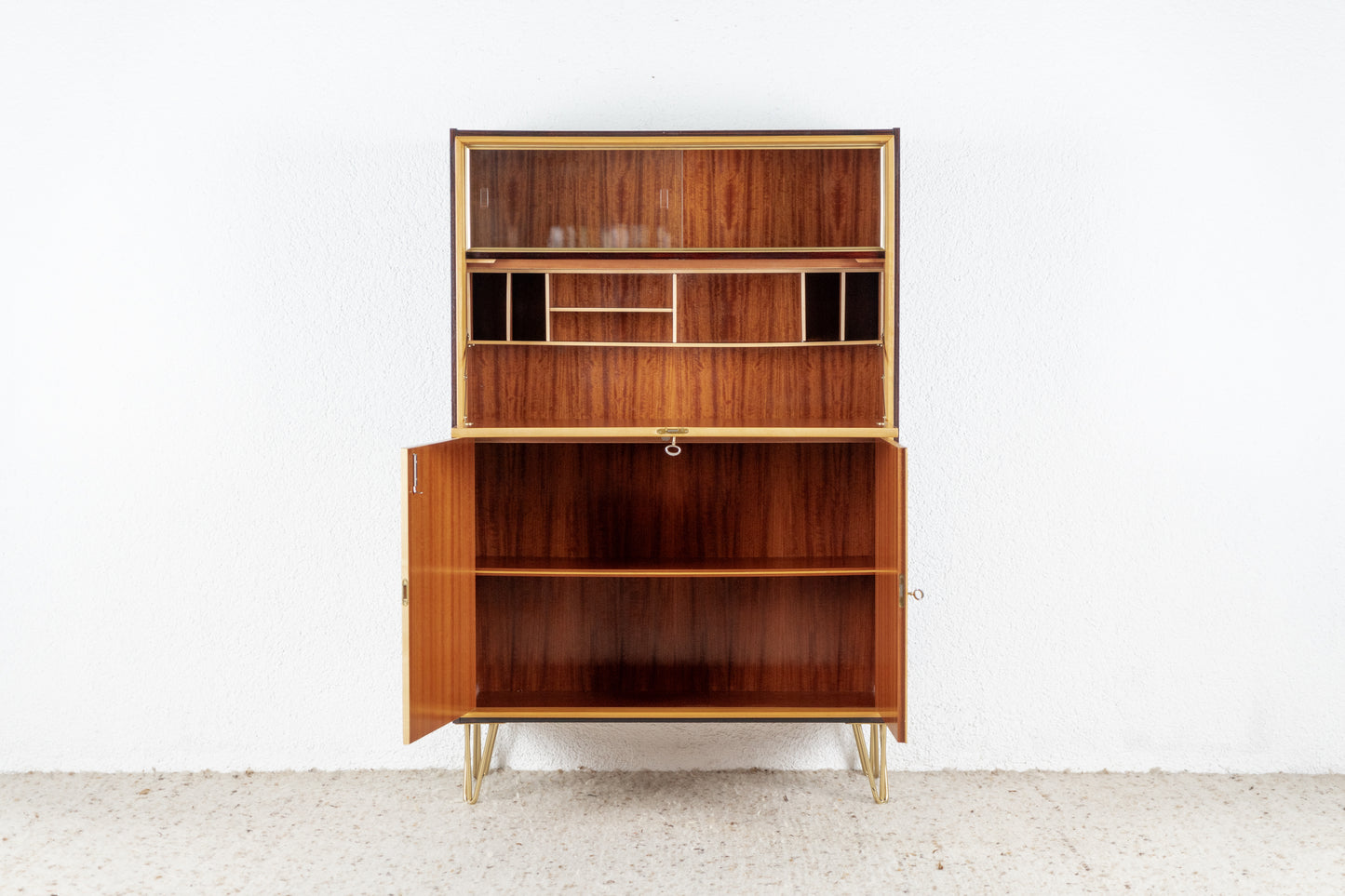 Vintage Schrank Sekretär Holz DDR 1960er 60s Kommode Minibar Mid Century