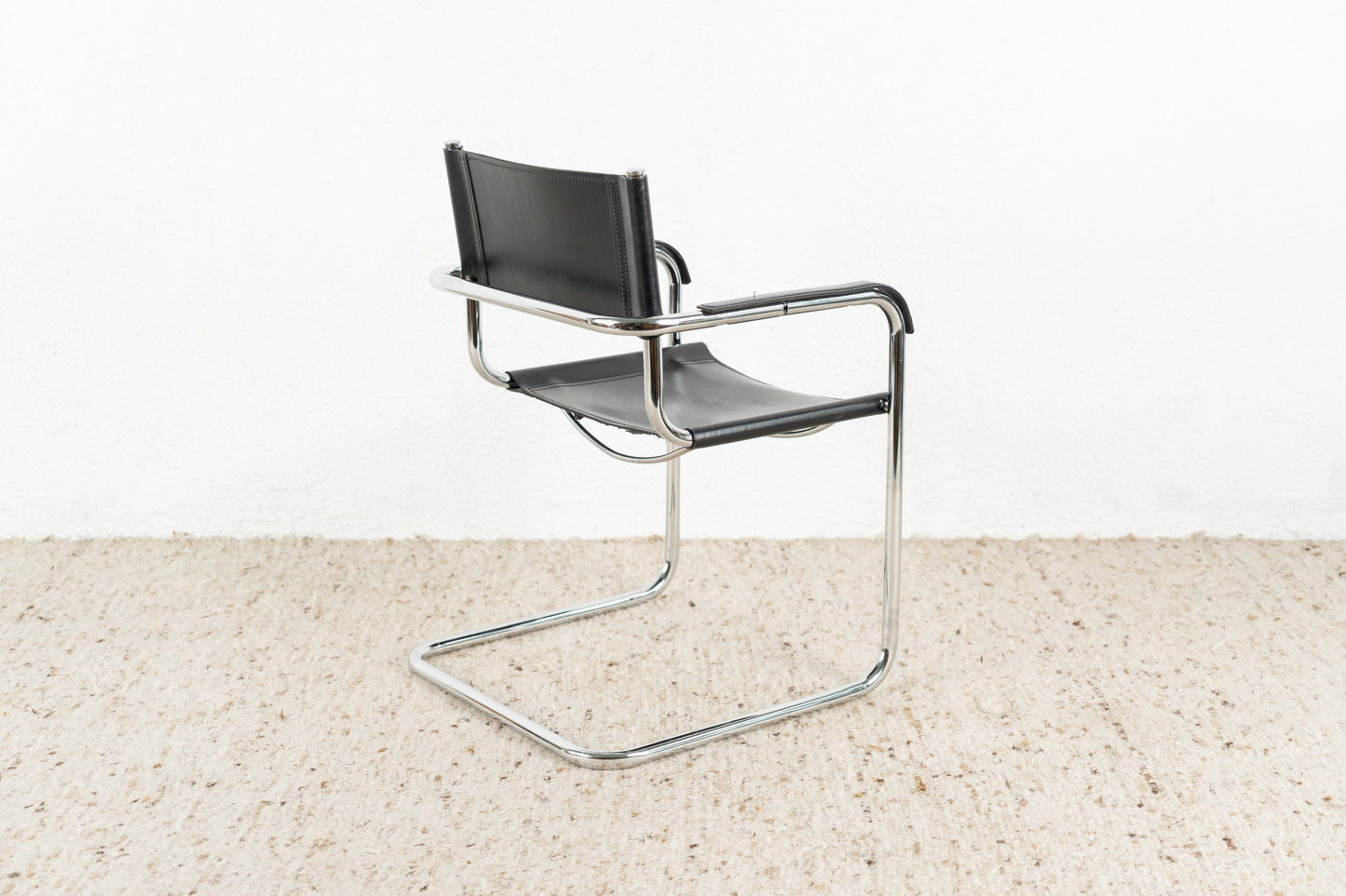 Vintage Stuhl Freischwinger Bürostuhl Marcel Breuer Design Chromgestell Leder Schwarz