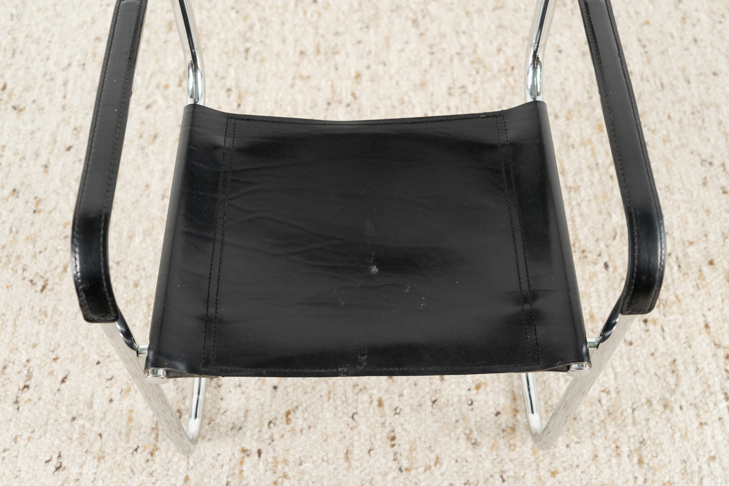 Vintage Stuhl Freischwinger Bürostuhl Marcel Breuer Design Chromgestell Leder Schwarz