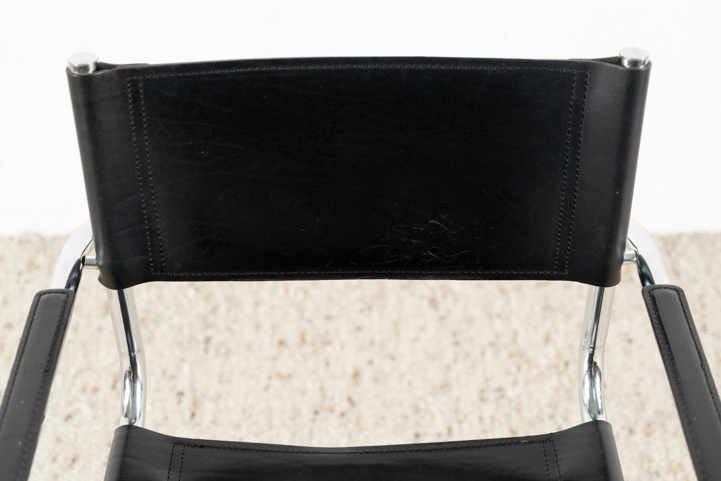 Vintage Stuhl Freischwinger Bürostuhl Marcel Breuer Design Chromgestell Leder Schwarz