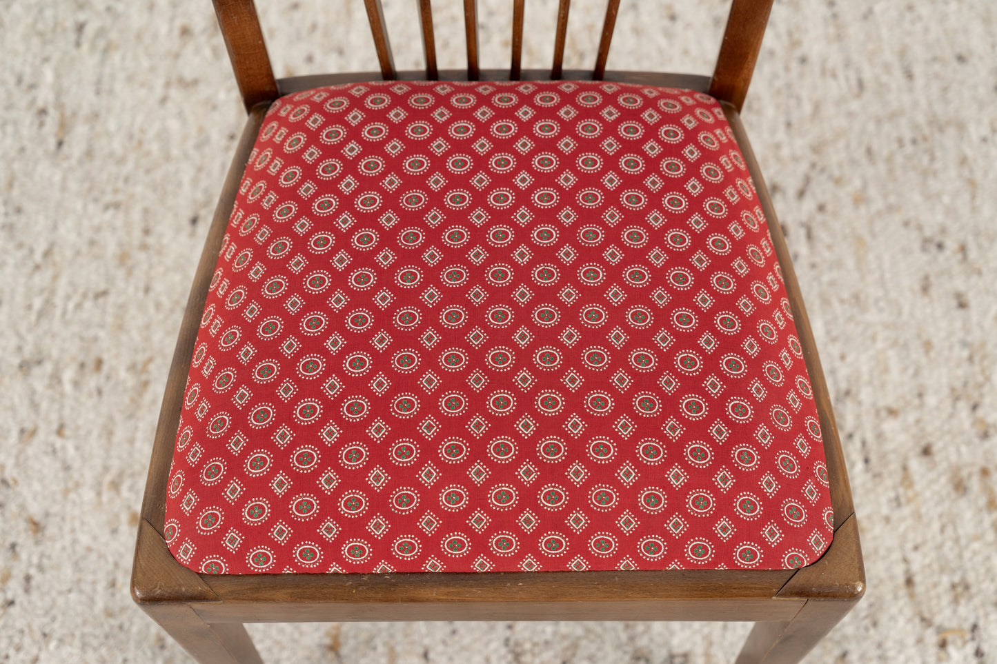 Vintage Stuhl Massivholz Küchenstuhl Esszimmerstuhl Rot Muster