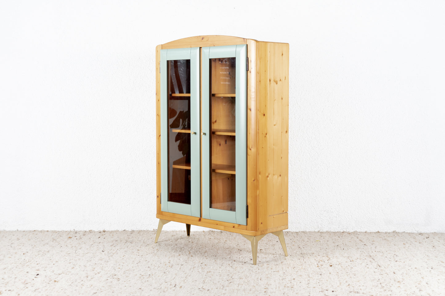 Vintage Vitrine Schrank Kommode Massivholz Skandi Landhaus Salbei Pastell