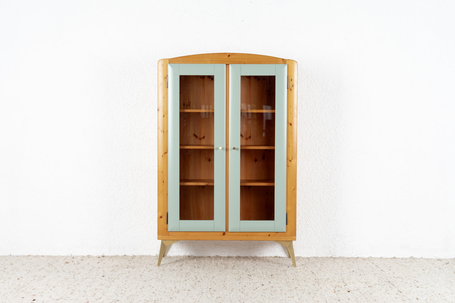 Vintage Vitrine Schrank Kommode Massivholz Skandi Landhaus Salbei Pastell