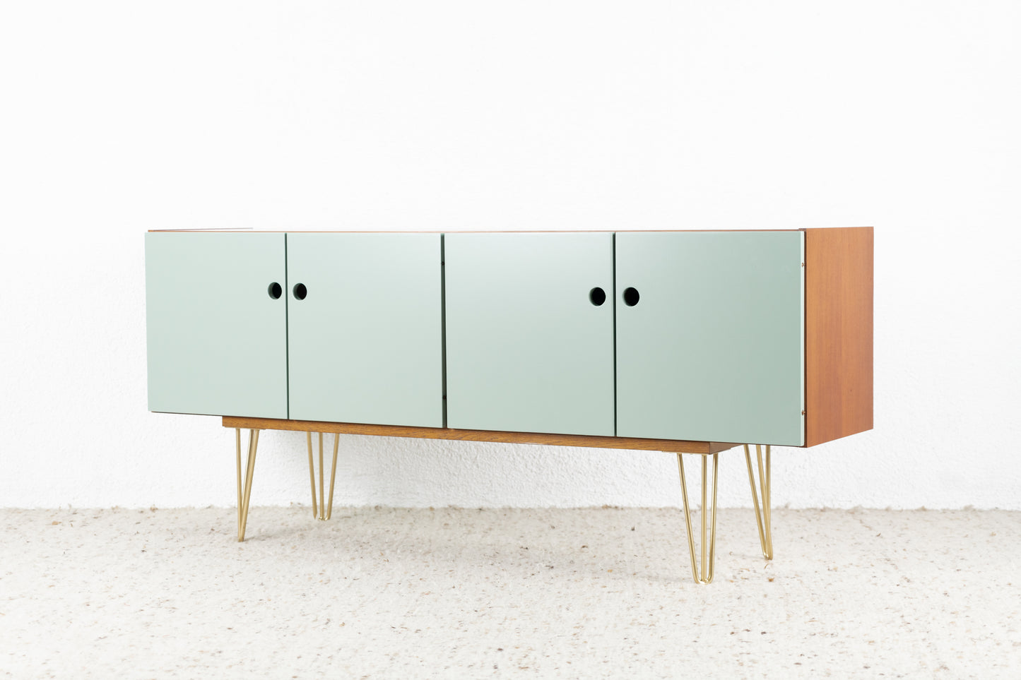 Vintage Sideboard Kommode Mid Century Holz Teak Tv Schrank Pastell Salbei