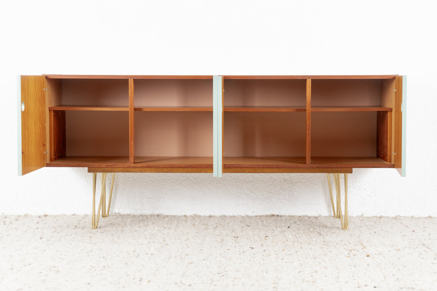 Vintage Sideboard Kommode Mid Century Holz Teak Tv Schrank Pastell Salbei