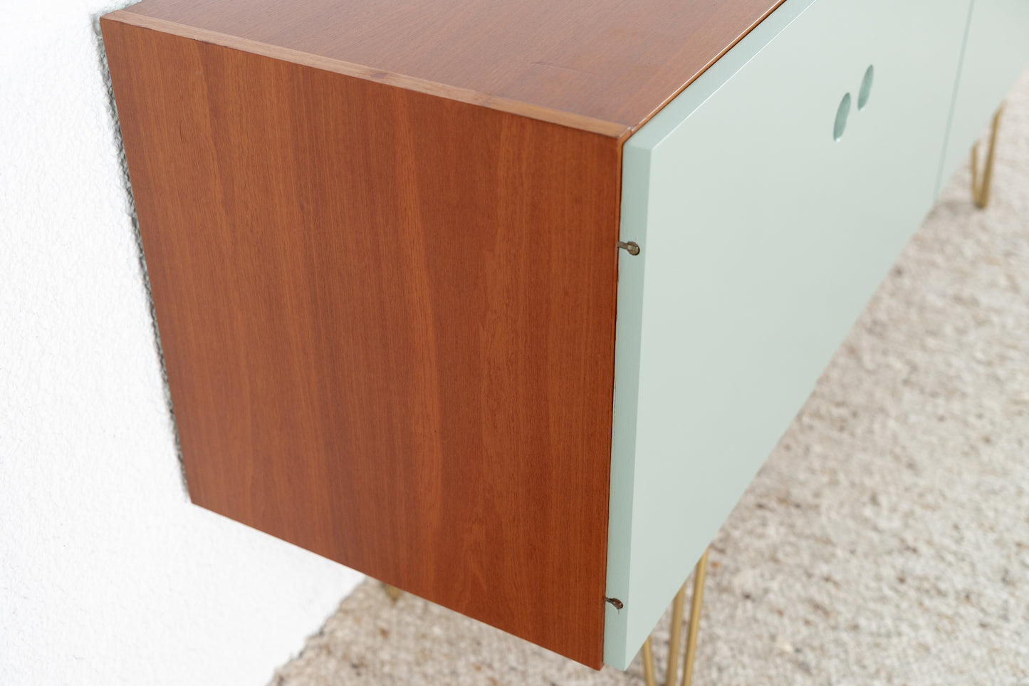 Vintage Sideboard Kommode Mid Century Holz Teak Tv Schrank Pastell Salbei