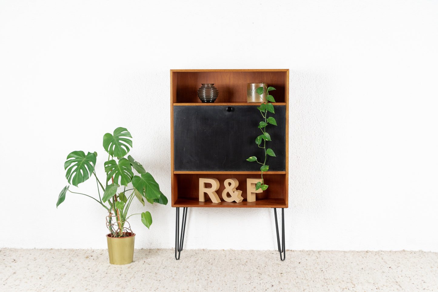 Vintage Sekretär Kommode Schrank Holz Mid Century Teak Schwarz Mid Century