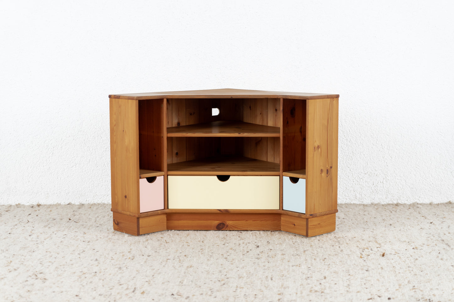 Vintage Eckschrank Echkkommode Regal Rollen Massivholz Tv