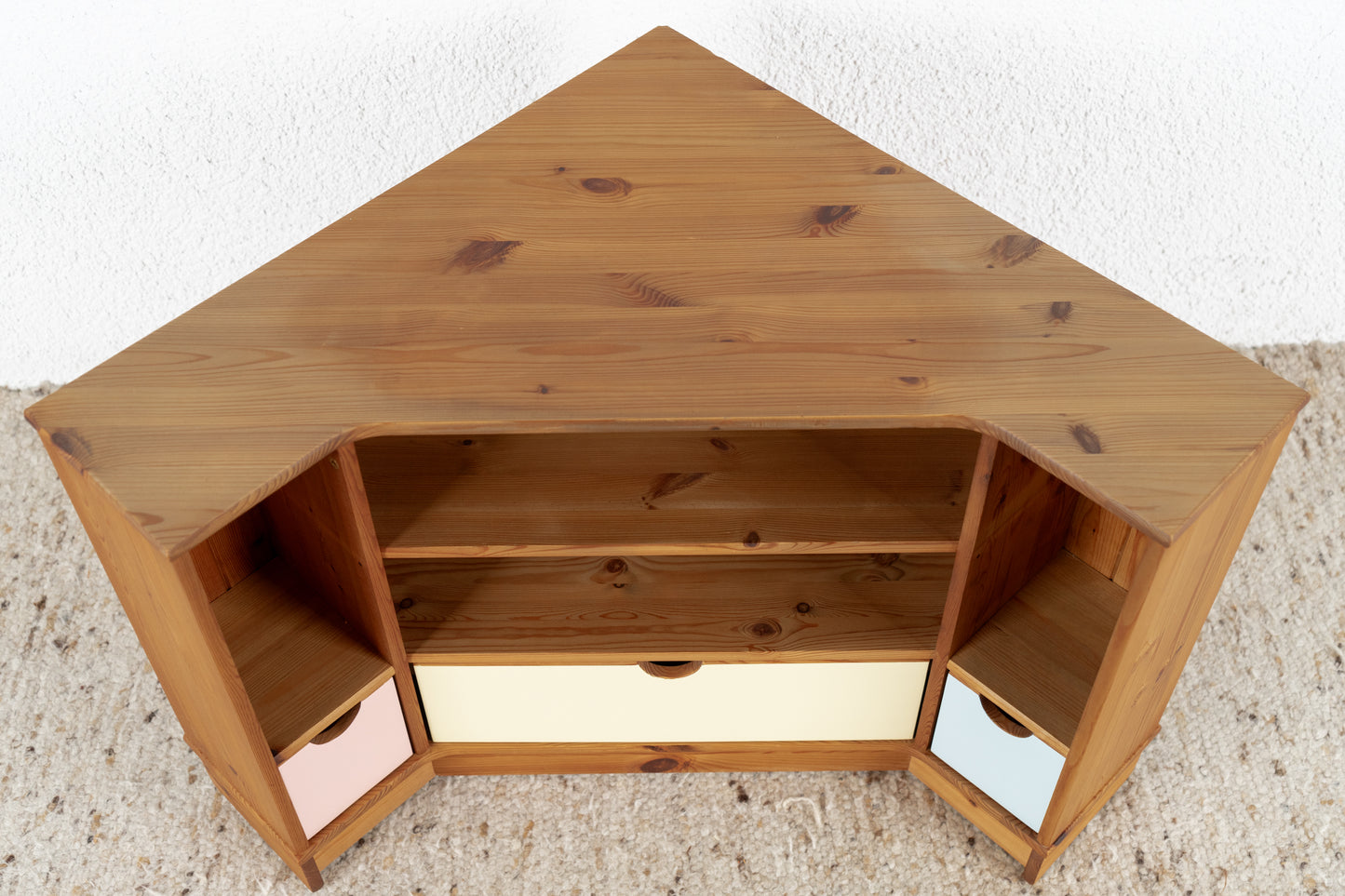 Vintage Eckschrank Echkkommode Regal Rollen Massivholz Tv