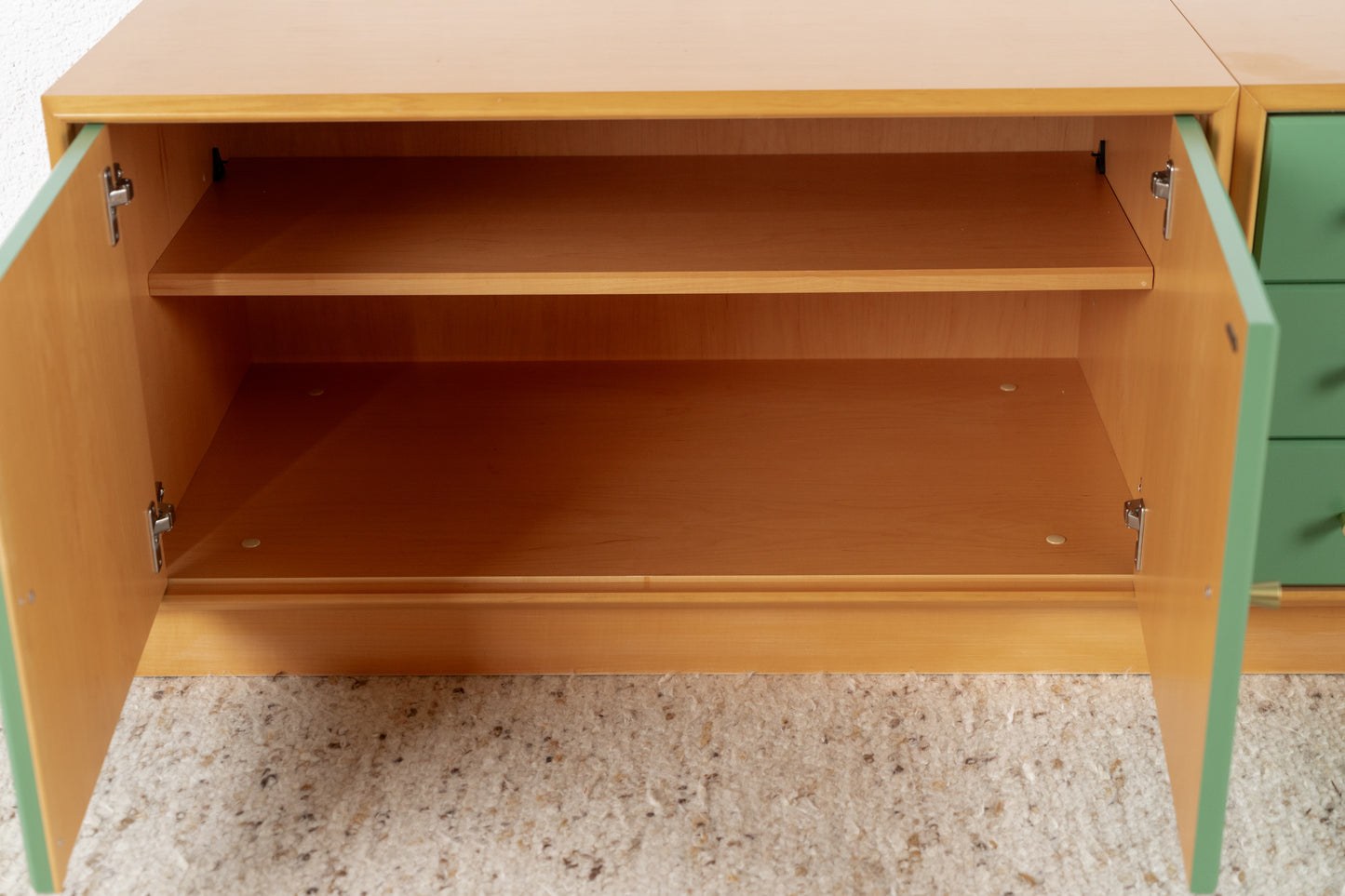 Vintage Sideboard Lowboard Schubladen Kommode Holz Kirsch Omnia Grün